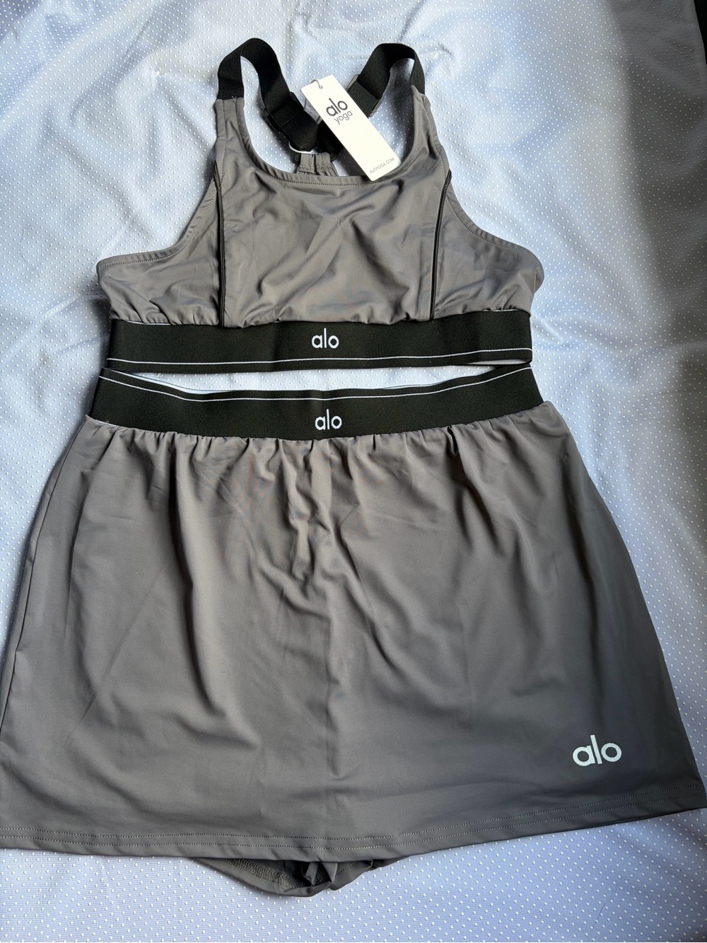 ALO Yoga Gray Athletic Shorts Romper with Black Elastic Waistbands - Picture 8 of 9